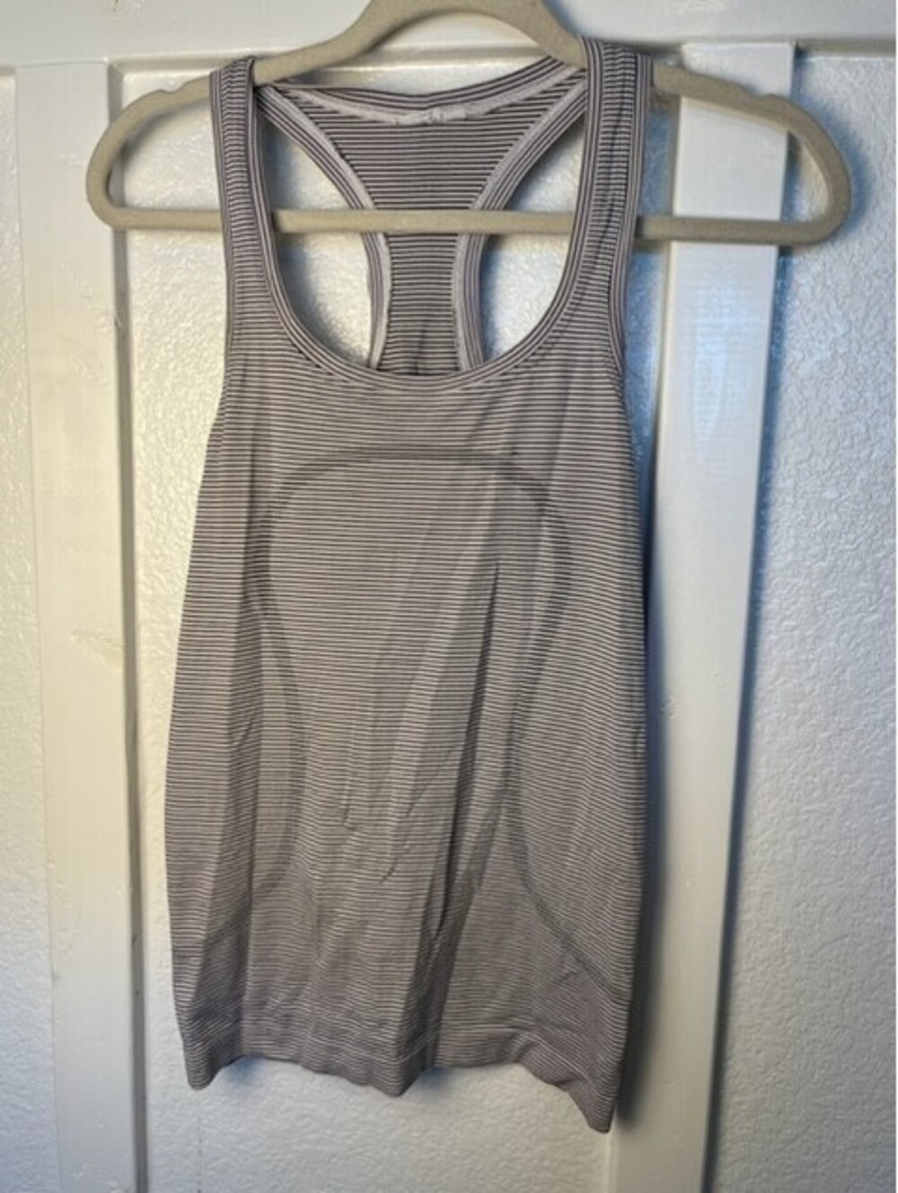Lululemon Black& White/Grey Striped Swiftly Tech Racerback. Size 4.
